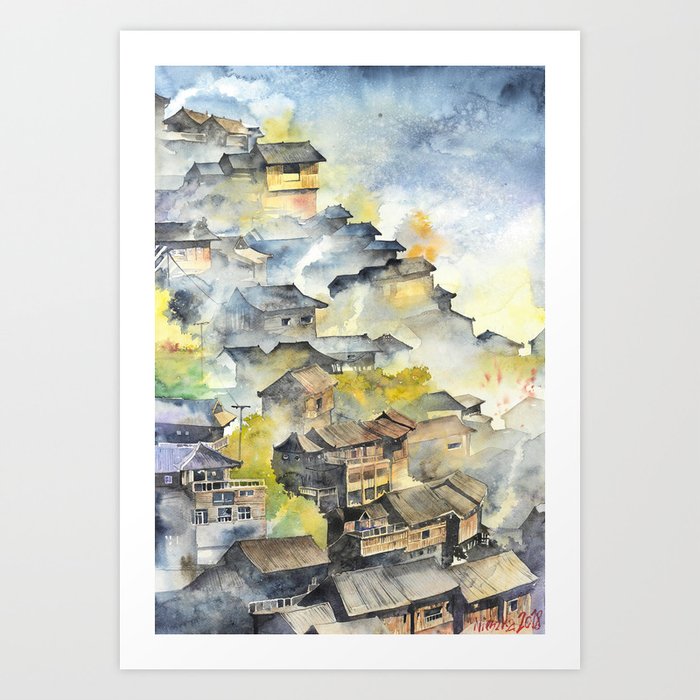 Morning In Chinese Village Art Print By Nieszkozaur Society6