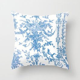 French Blue Toile Chinoiserie with Animals Throw Pillow