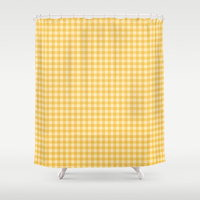 Gingham Plaid Pattern - Sunshine Yellow Shower Curtain