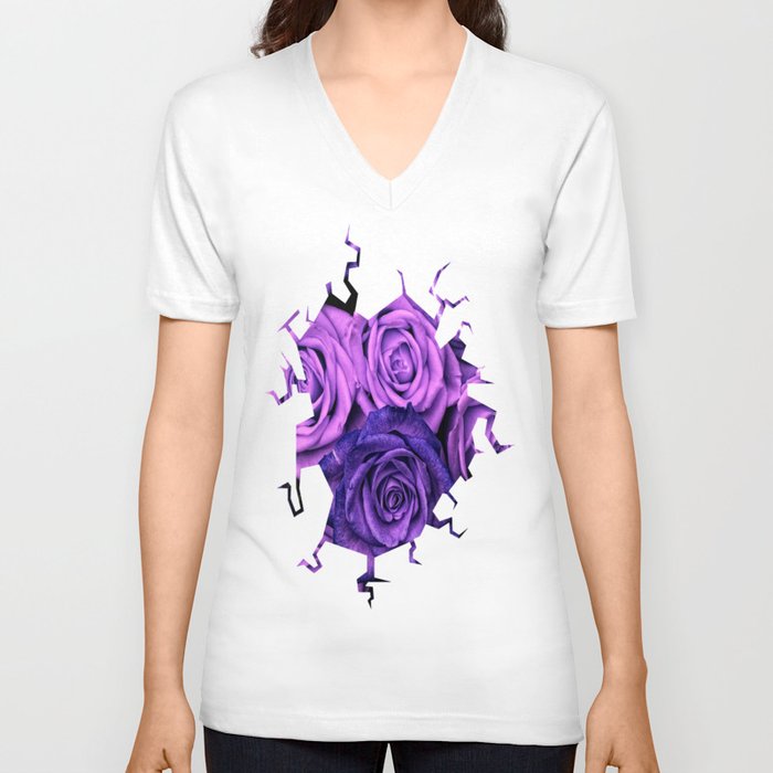 Purple Roses V Neck T Shirt