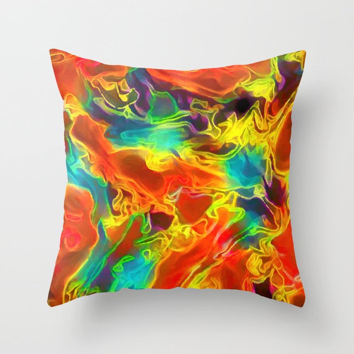 Blazing Neon Rainbow Flames - red gold blue turquoise multicolor flame swirls Throw Pillow