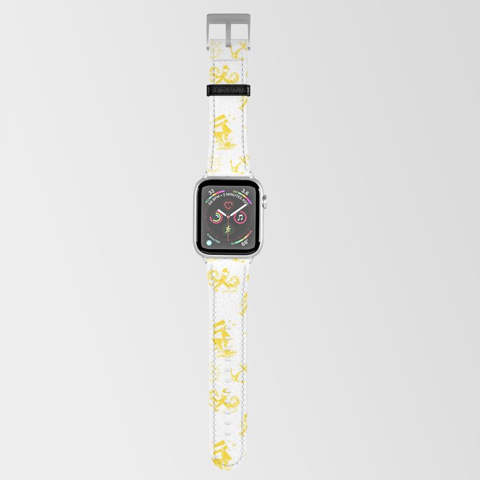 Yellow Silhouettes Of Vintage Nautical Pattern Apple Watch Band