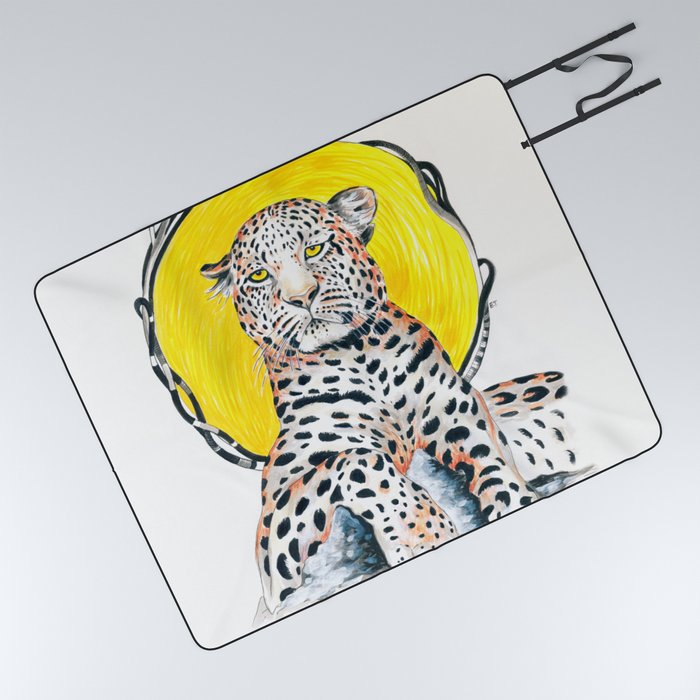 Leopard Sun King Ink Art Picnic Blanket
