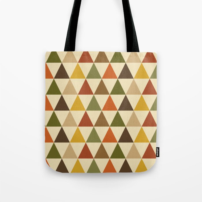 Geometric Triangle Pattern (brown, sage green, orange) Tote Bag