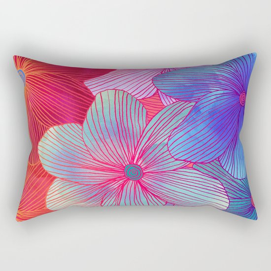 Between the Lines 2 - tropical flowers in purple, pink, blue & orange Rectangular Pillow