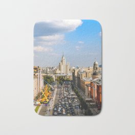 Moscow, I love you! View of Moscow center with famous soviet skyscraper - Fine art travel photography Bath Mat | Building, Cityscape, Embarkment, Color, Skyscraper, Landmark, Digital, Russia, Soviet, Europe 