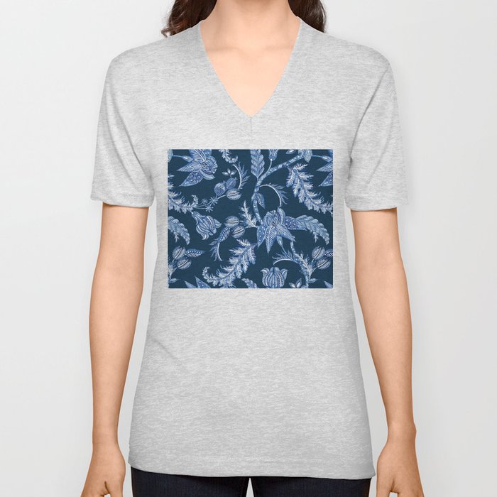 ROYAL BLUE BATIK FLORAL V Neck T Shirt