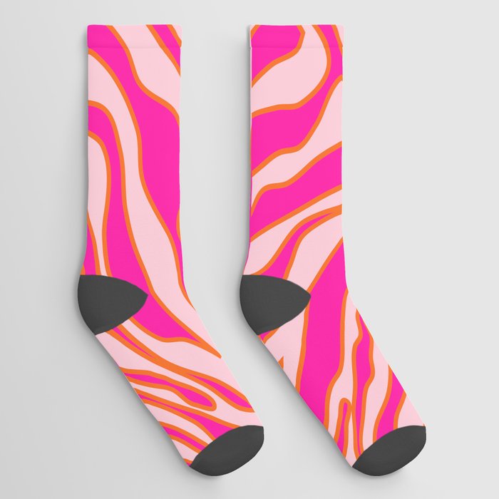 Zebra Print Pink And Orange Zebra Stripes Wild Animal Print Preppy Decor Modern Zebra Pattern Socks