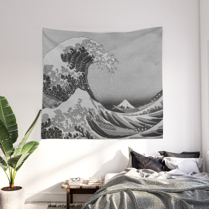 Black White Japanese Great Wave off Kanagawa by Hokusai Wall