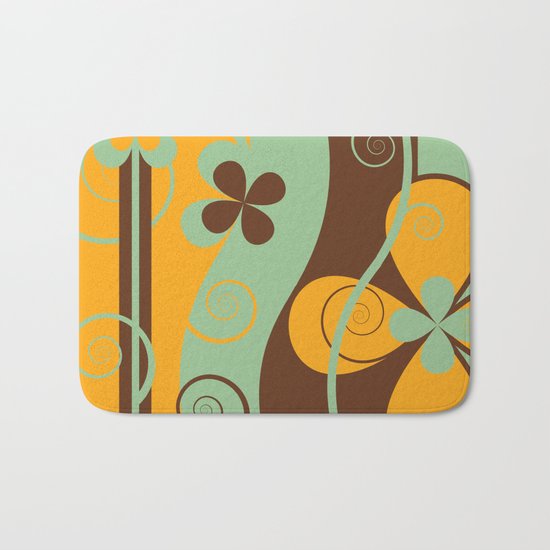 Modern Retro Floral Graphic Art Bath Mat