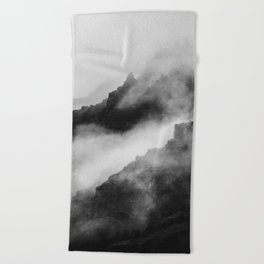 Foggy Mountains Black and White Beach Towel