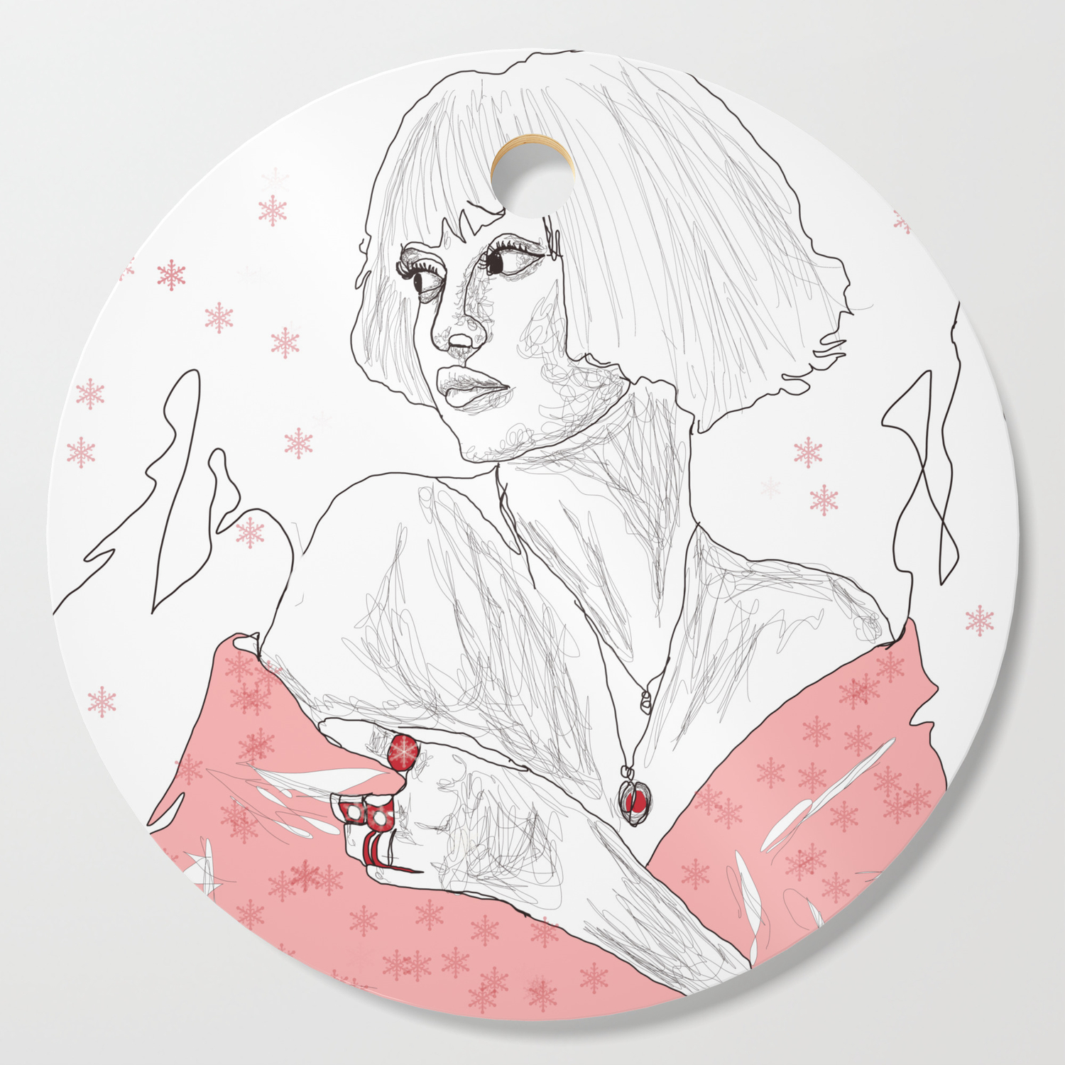 Cute Sketch Girl With Pink Art Women Line With Ice Drawing Beauty Girl Cutting Board By Abxdesign Society6