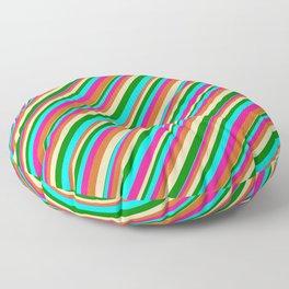 [ Thumbnail: Eye-catching Tan, Green, Cyan, Deep Pink, and Chocolate Colored Pattern of Stripes Floor Pillow ]