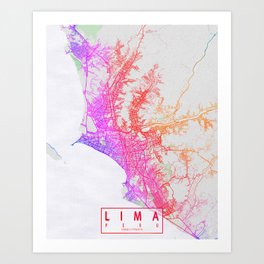 Lima City Map of Peru - Colorful Art Print
