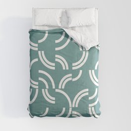 White curves on turquoise background Comforter