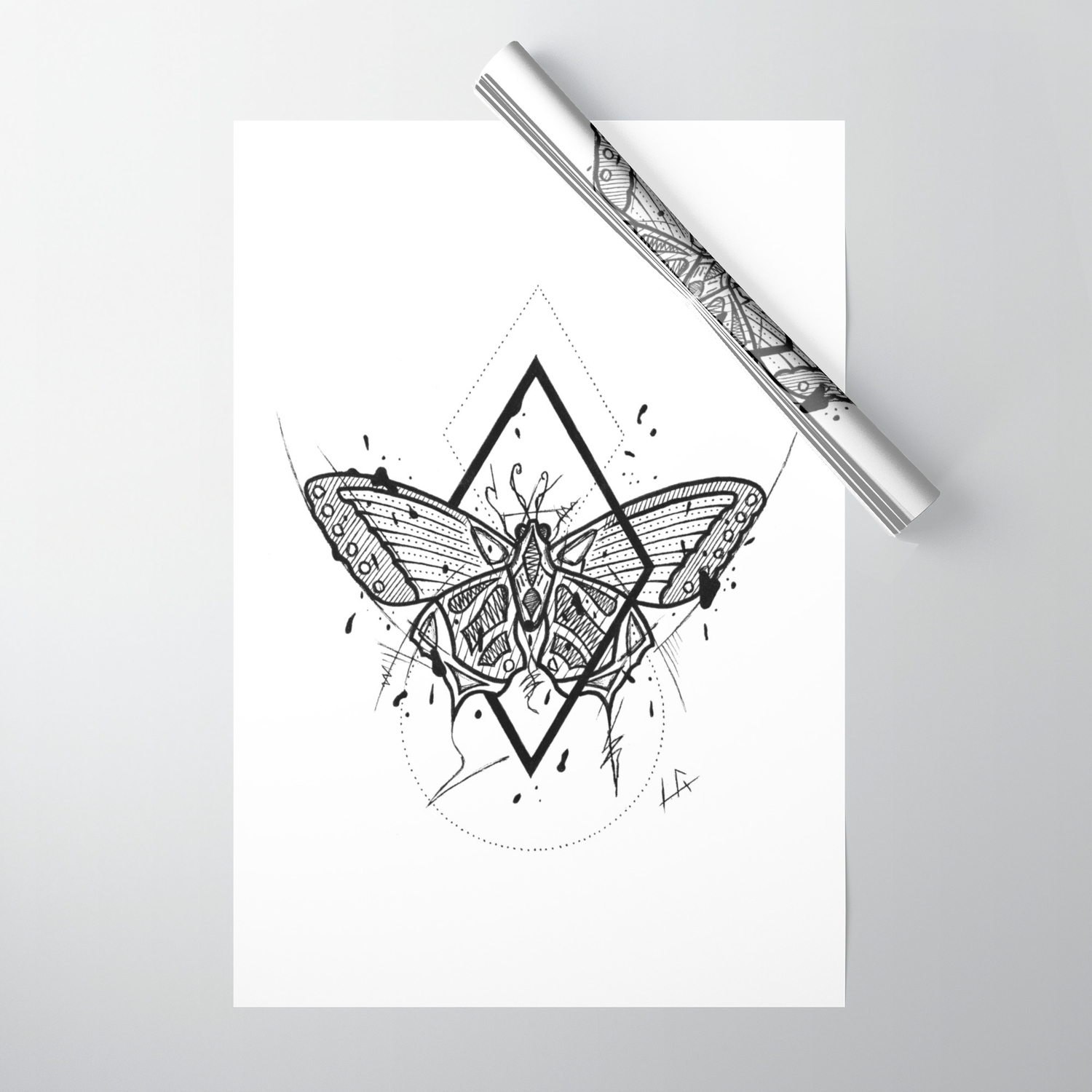 Butterfly Handmade Drawing Made In Pencil And Ink Tattoo Sketch Tattoo Flash Blackwork Wrapping Paper By Lucagenart