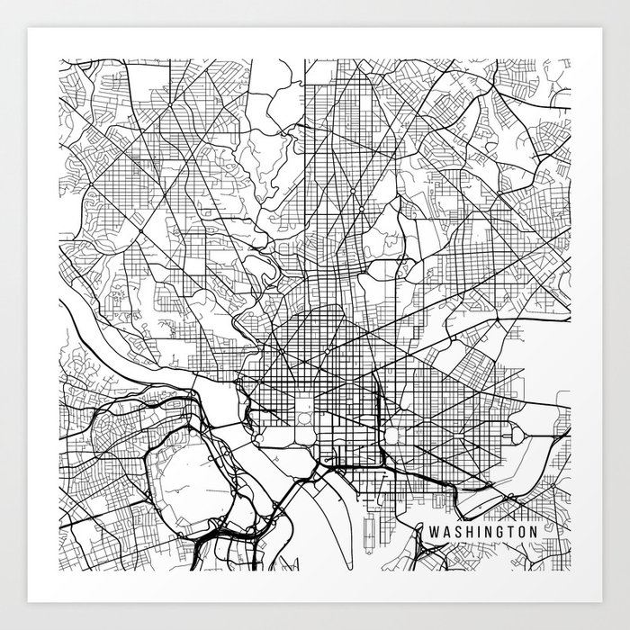 washington dc map usa black and white art print by main street maps society6