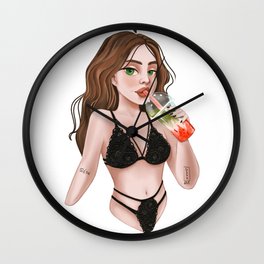 Sexy lingerie girl illustration with bubble tea Wall Clock