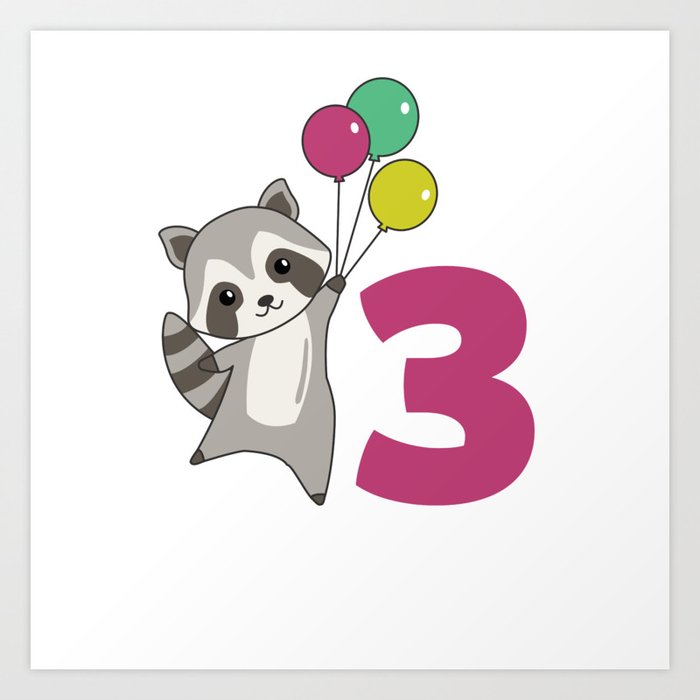 Raccoon Third Birthday Balloons For Kids Art Print