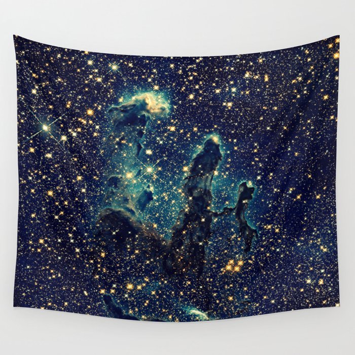 Pillars of Creation GalaxY  Teal Blue & Gold Wall Tapestry