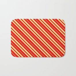 [ Thumbnail: Red & Tan Colored Stripes Pattern Bath Mat ]