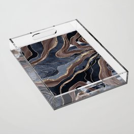 Navy Blue Brown Marble Agate Gold Glitter Glam #1 (Faux Glitter) #decor #art #society6 Acrylic Tray