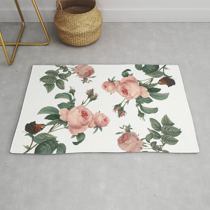 Rose Garden Butterfly Pink on White Rug