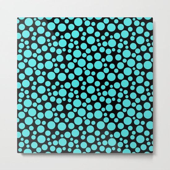 Turquoise polka dots on a black background. Metal Print