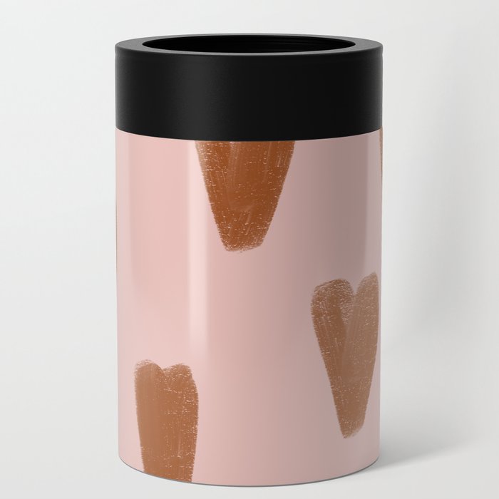 Soft Caramel Hearts Hand-Drawn Valentine Pattern Can Cooler