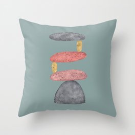 Grey, pink and yellow balancing stones Throw Pillow