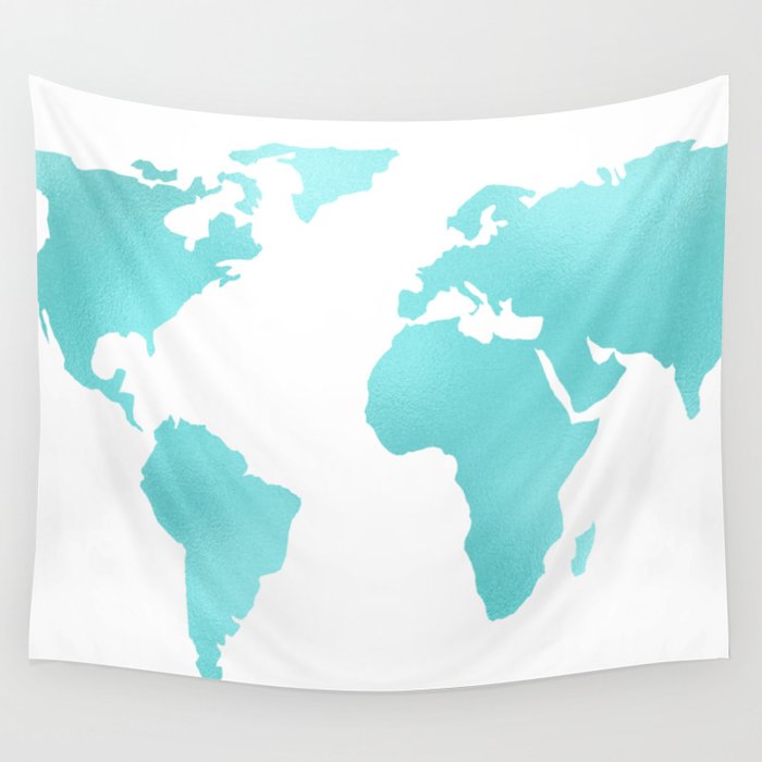 Turquoise Map of the World Wall Tapestry
