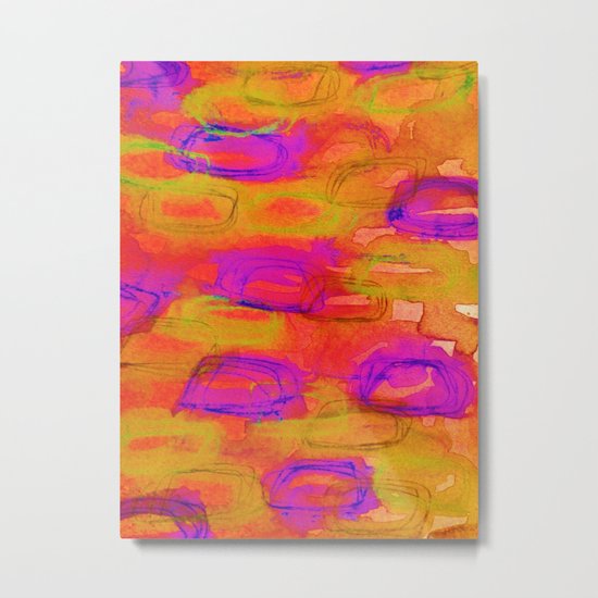 NOT YET, NIGHT - Bright Bold Colorful Abstract Watercolor Mixed Media Painting Warm Dusk Tones Metal Print