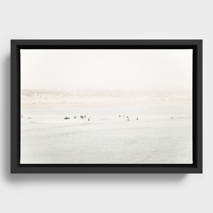 Beach Print - Surfers - Ocean - Minimal Beach - Sea - Travel photography Framed Canvas