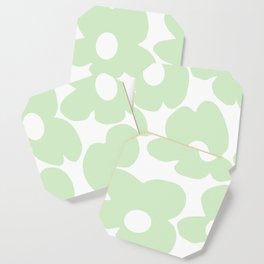 Large Baby Green Retro Flowers White Background #decor #society6 #buyart Coaster