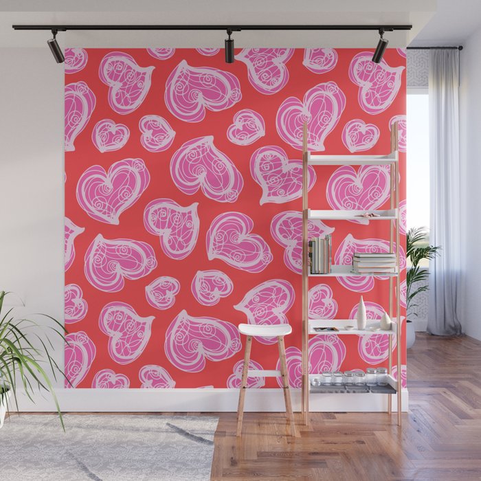 SCRIBBLE HEARTS LOVE PATTERN Wall Mural