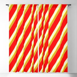 [ Thumbnail: Goldenrod, Red, Light Yellow & Yellow Colored Striped/Lined Pattern Blackout Curtain ]