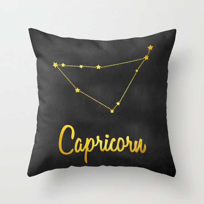 Capricorn Zodiac Constellation in gold Throw Pillow