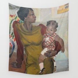 African American Masterpiece 'Harlem' portrait of a mother and daughter by Elanor Ruth Colburn Wall Tapestry