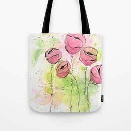 Pink and Green Splotch Flowers Tote Bag