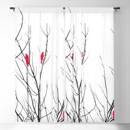 Artistic Bright Red Birds on Tree Branches Blackout Curtain