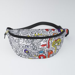 Pattern Doddle Hand Drawn  Black and White Colors Street Art Fanny Pack
