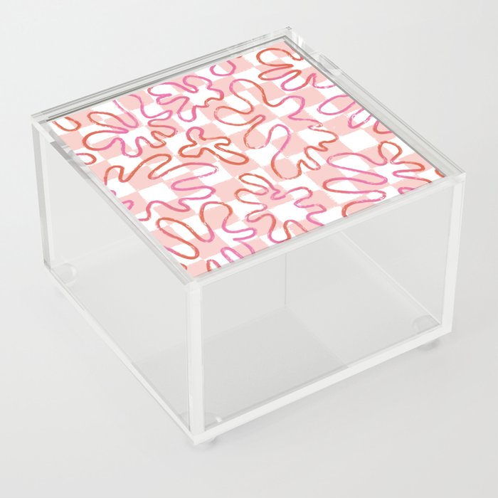 Organic Matisse Shapes on Hand-drawn Checkerboard Acrylic Box