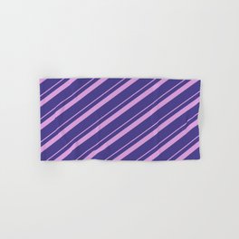 [ Thumbnail: Plum and Dark Slate Blue Colored Pattern of Stripes Hand & Bath Towel ]