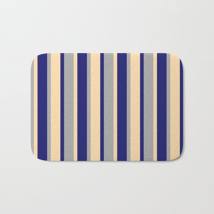 Dark Grey, Midnight Blue & Tan Colored Stripes Pattern Bath Mat