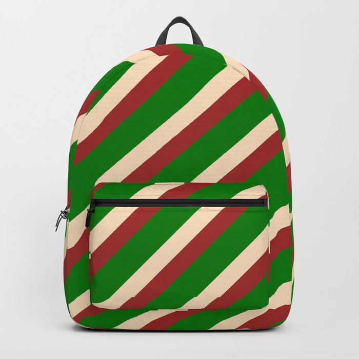 Brown, Green & Bisque Colored Stripes Pattern Backpack