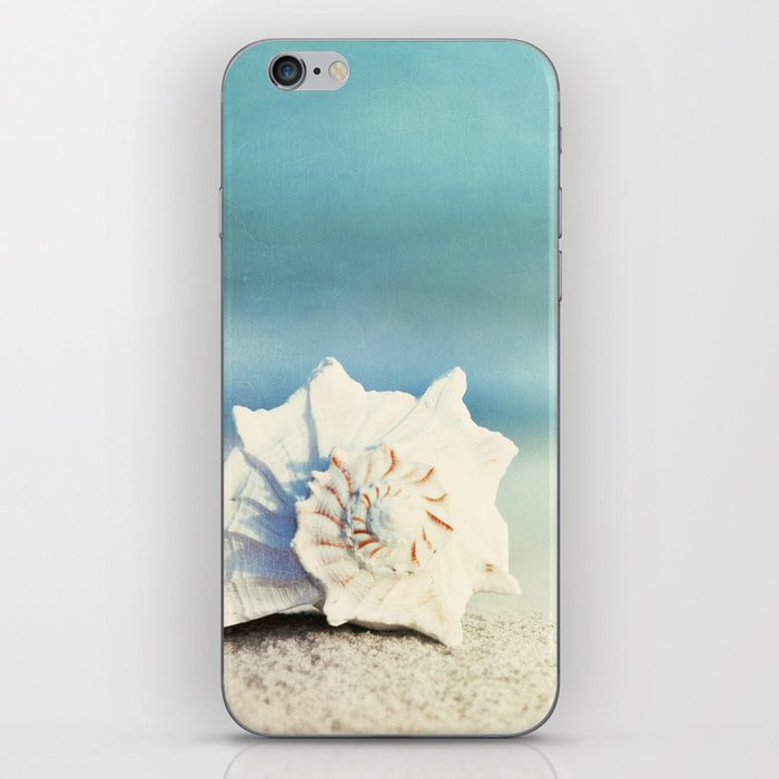 Seashell on Beach Photography, Aqua Blue Shell Coastal Photo, Teal Turquoise Ocean Seashore iPhone Skin