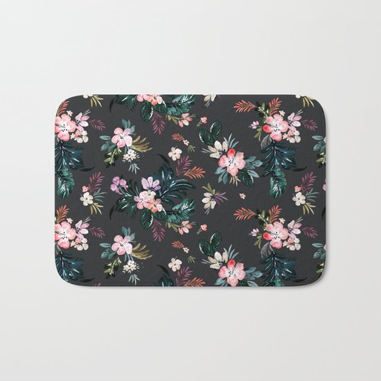 Layla - Tropical Floral - black Bath Mat