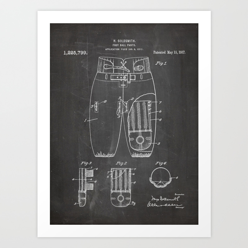 Football Pants Patent Football Art Black Chalkboard Art Print