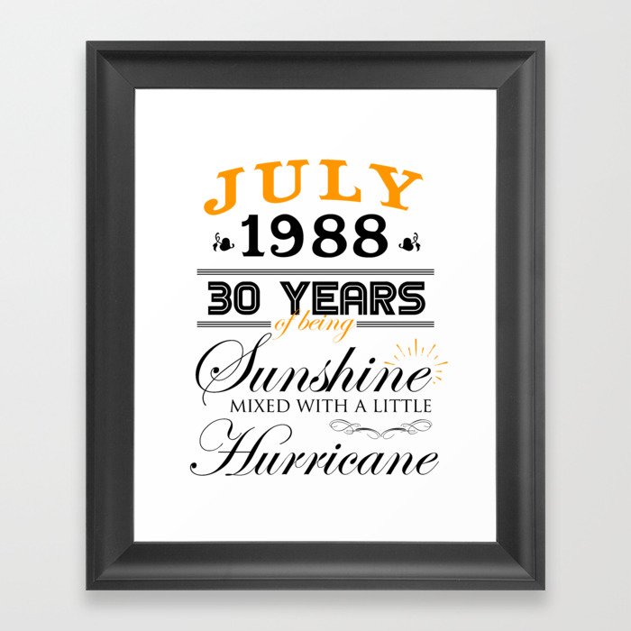July 1988 Gifts 30 Years Anniversary Celebration Framed Art Print By July 1988 Gifts 30 Years Anniversary Celebration Framed Art Print
