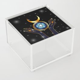 Triple Goddess symbol and hands holding an inverted pentacle Acrylic Box